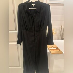 a new day Black Long-Sleeve Button-Front Midi Dress